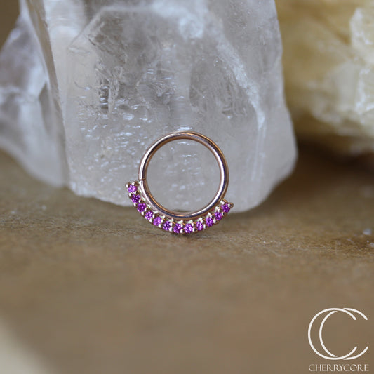Dahlia-14k Gold- Seam Ring- Hot Pink Sapphire
