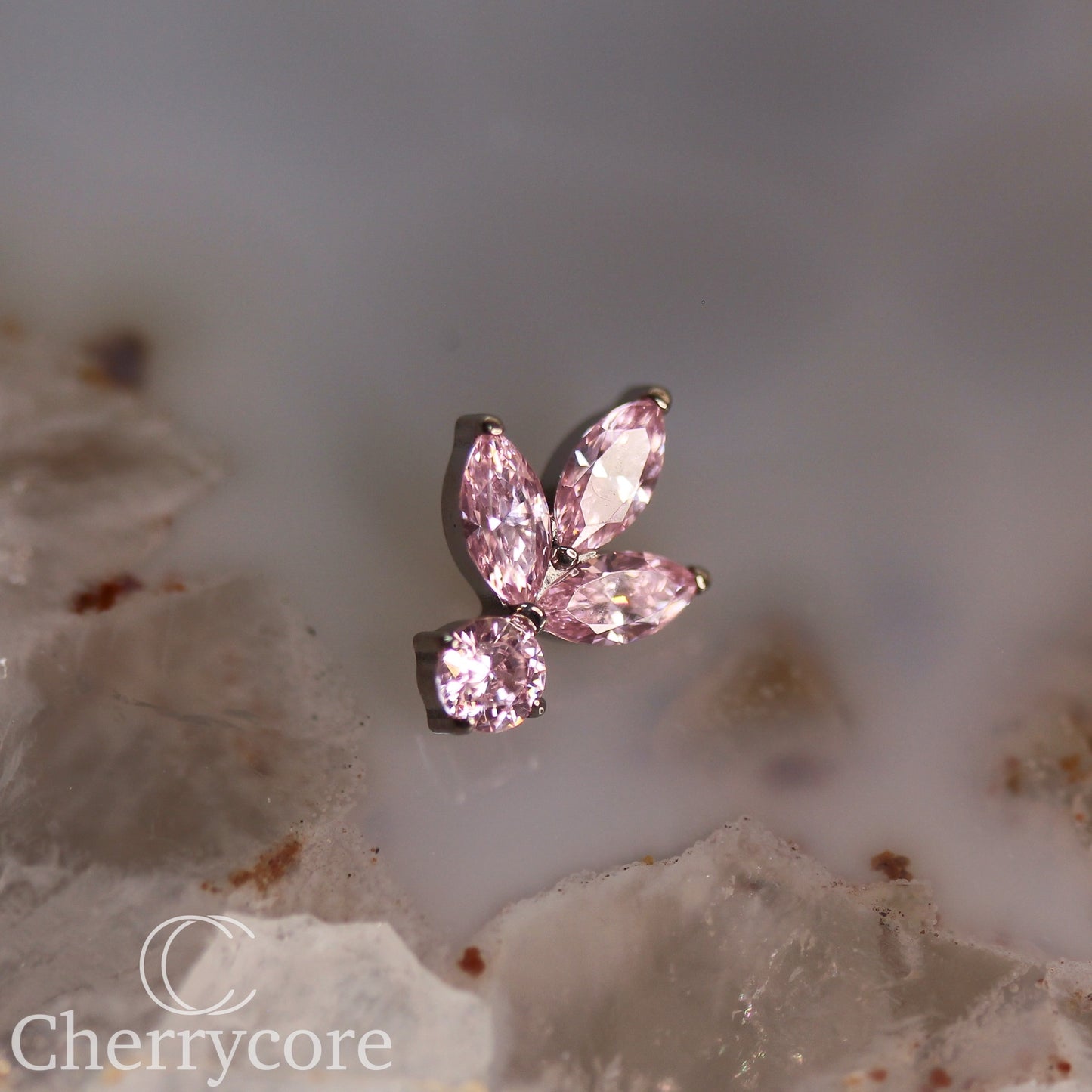 Petal - Pink CZ- Titanium Threaded attachment