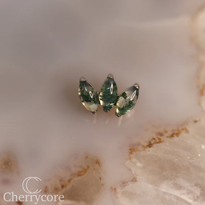 Mini Marquise Fan -Moss Agate - Titanium Threaded Attachment