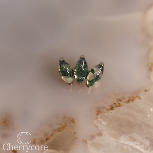 Mini Marquise Fan -Moss Agate - Titanium Threaded Attachment