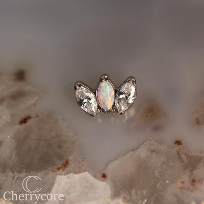 Mini Marquise Fan -White Opal & CZ - Titanium Threaded Attachment