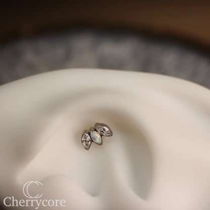 Mini Marquise Fan -White Opal & CZ - Titanium Threaded Attachment