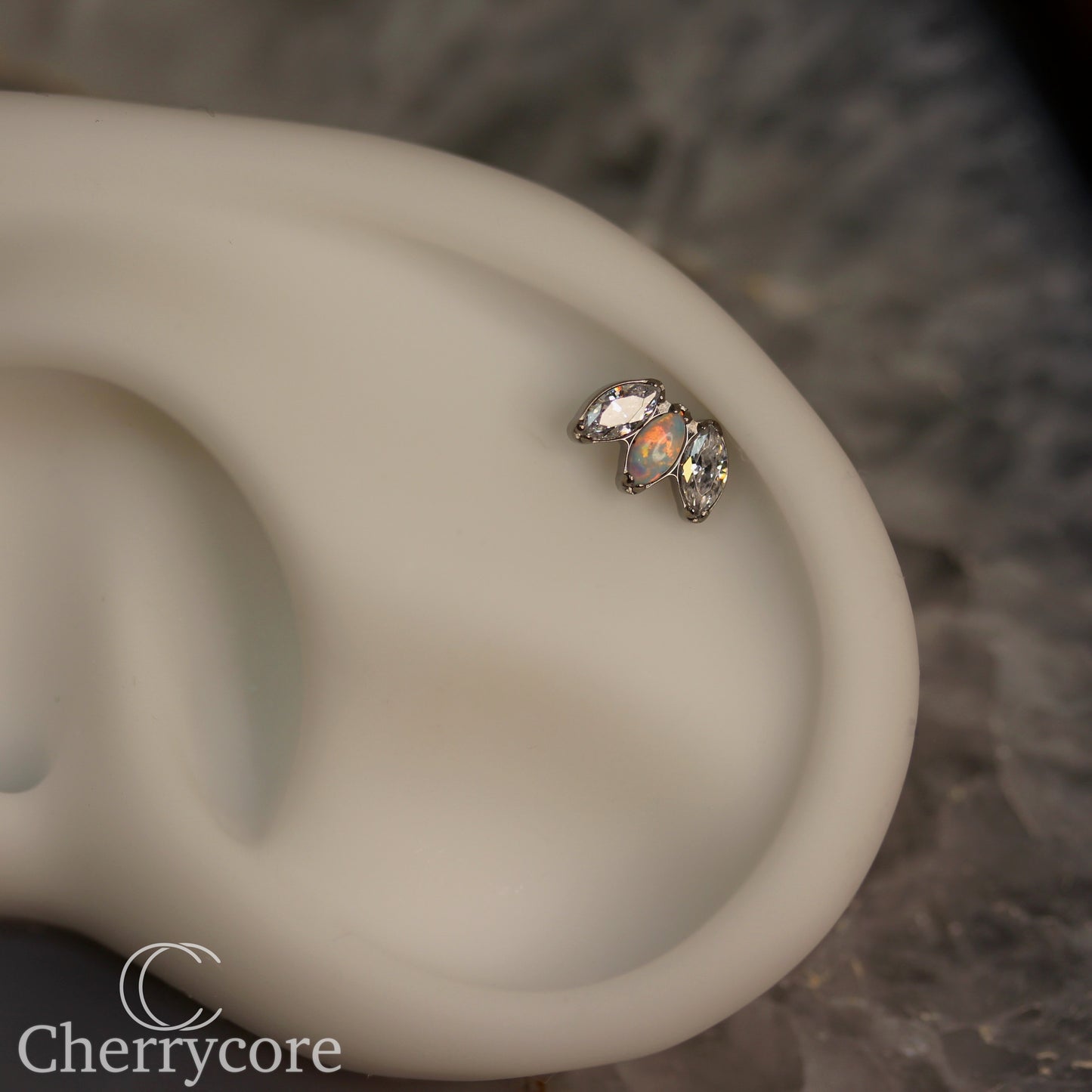 Mini Marquise Fan -White Opal & CZ - Titanium Threaded Attachment