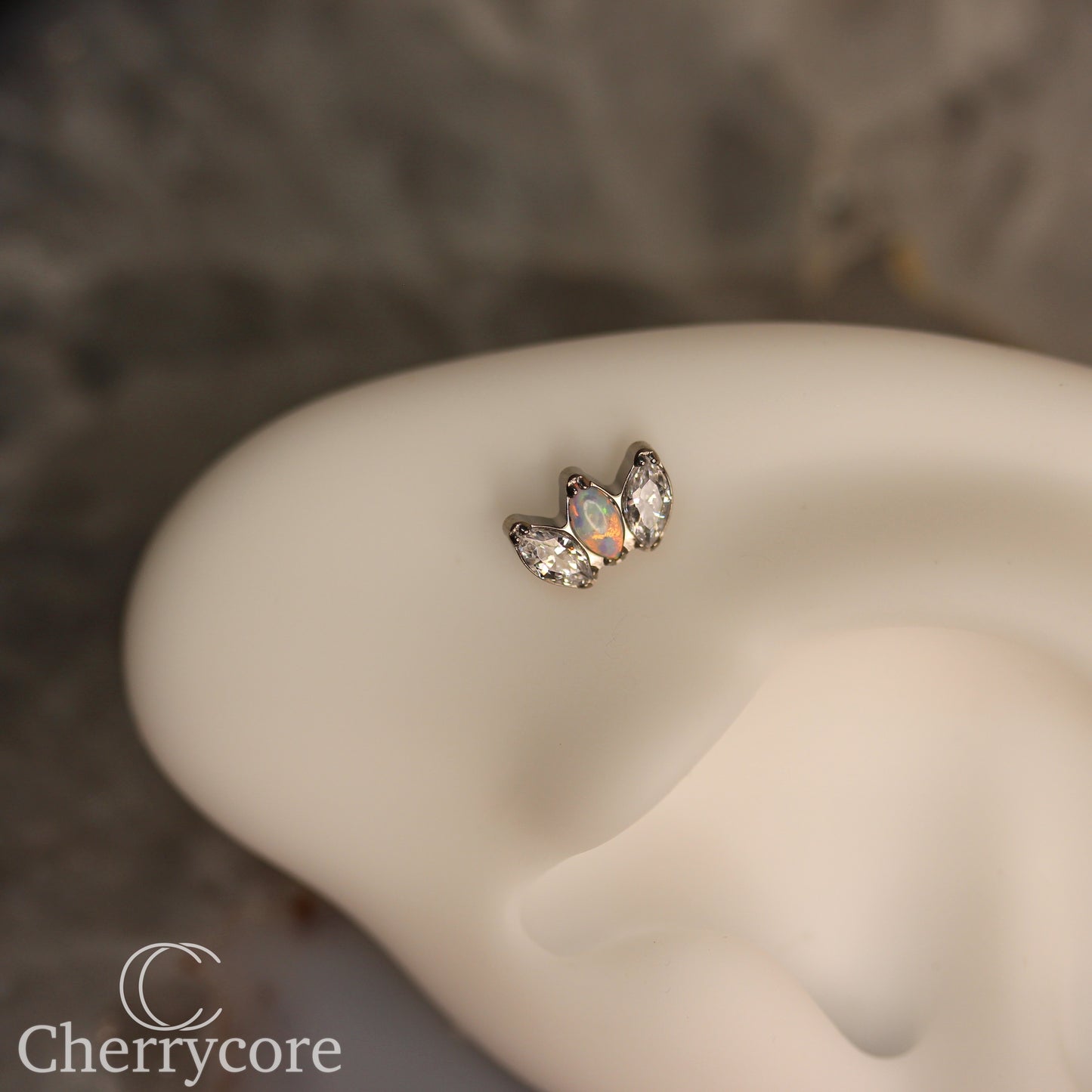 Mini Marquise Fan -White Opal & CZ - Titanium Threaded Attachment