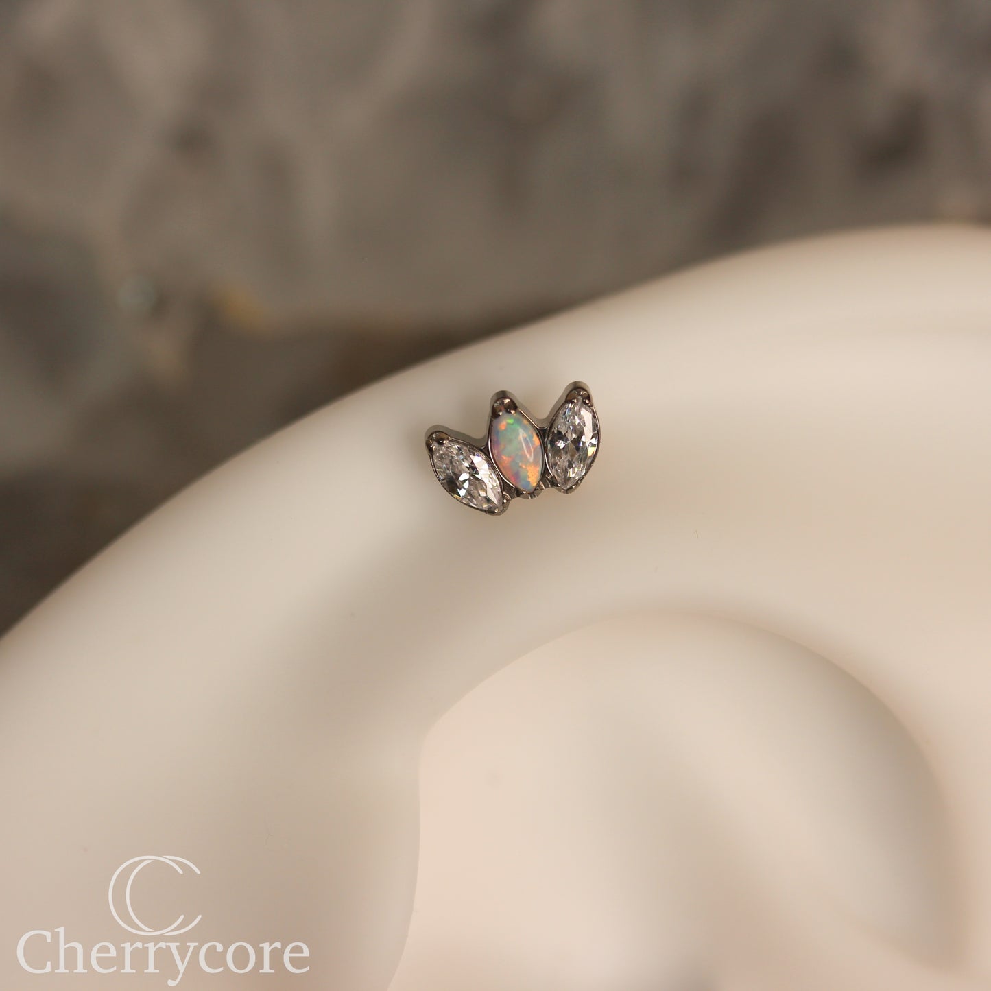 Mini Marquise Fan -White Opal & CZ - Titanium Threaded Attachment