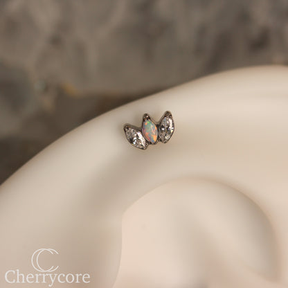 Mini Marquise Fan -White Opal & CZ - Titanium Threaded Attachment