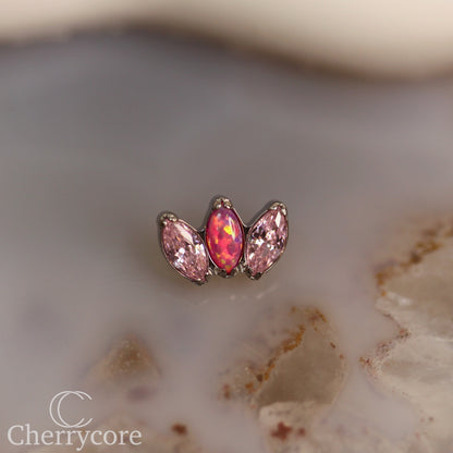 Mini Marquise Fan -Bubblegum Opal & Pink CZ - Titanium Threaded Attachment