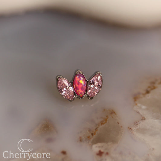 Mini Marquise Fan -Bubblegum Opal & Pink CZ - Titanium Threaded Attachment