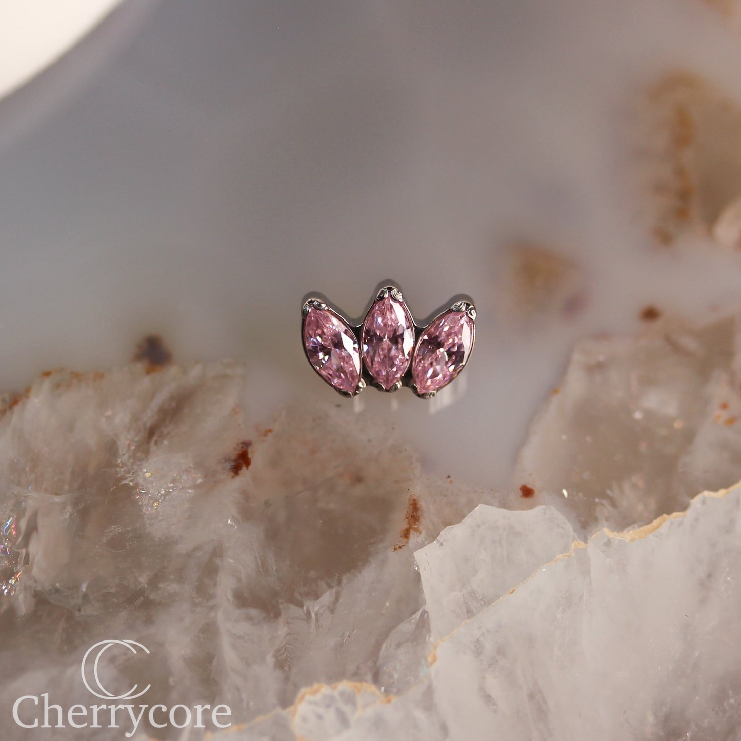 Mini Marquise Fan Pink CZ - Titanium Threaded Attachment