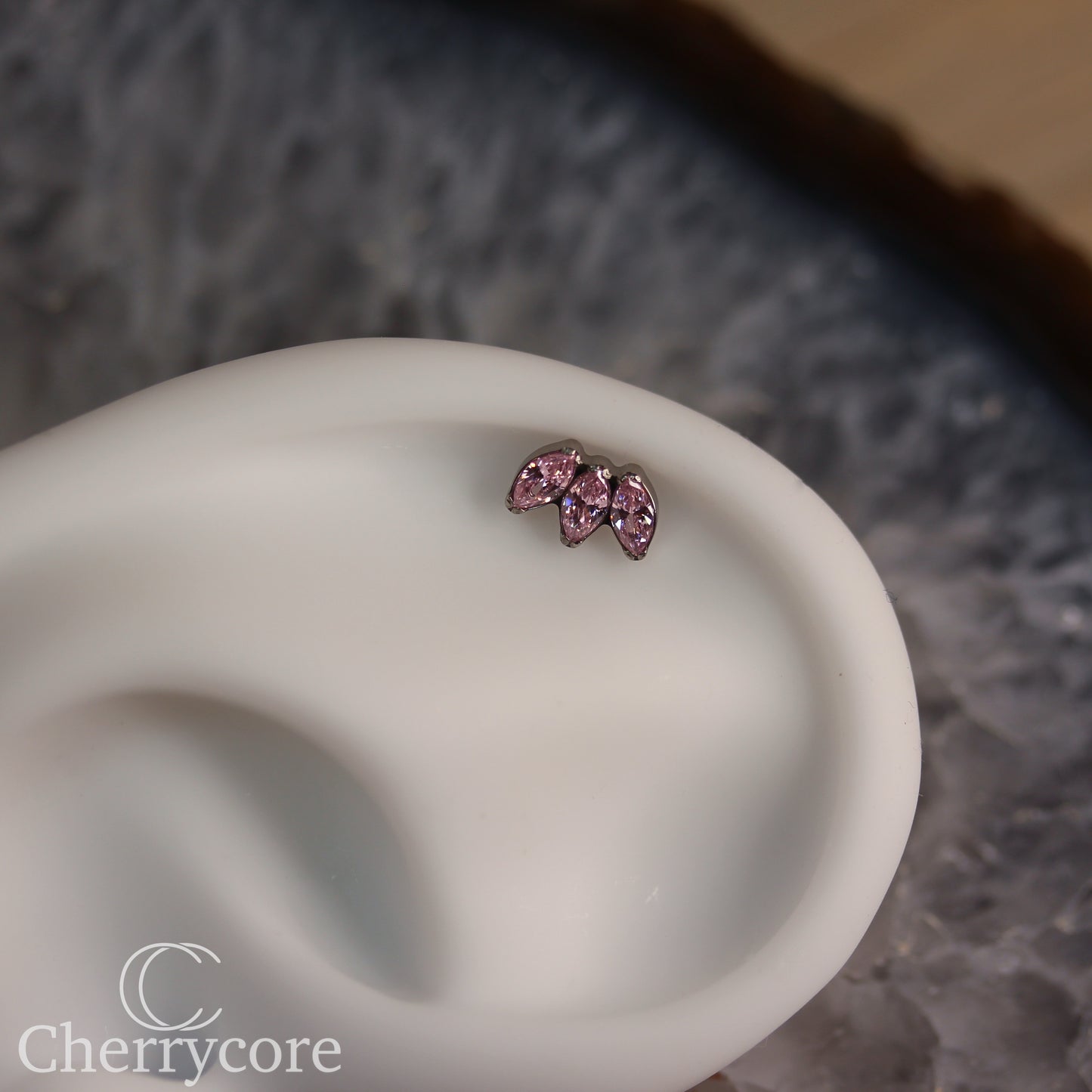 Mini Marquise Fan Pink CZ - Titanium Threaded Attachment