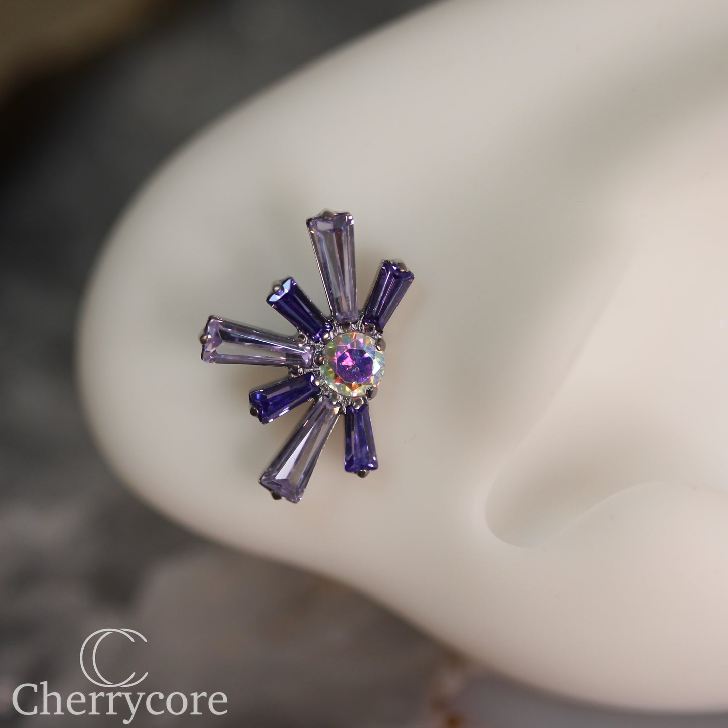 Super Nova- Amethyst  &  Lilac CZ- Titanium Threaded attachment