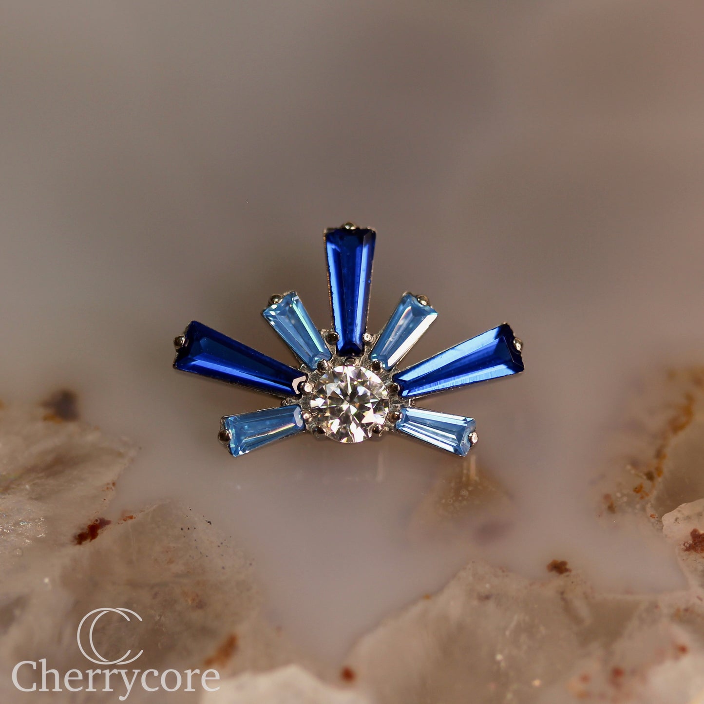 Super Nova- Sapphire  &  Aqua CZ- Titanium Threaded attachment