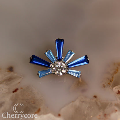 Super Nova- Sapphire  &  Aqua CZ- Titanium Threaded attachment