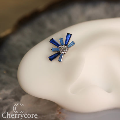 Super Nova- Sapphire  &  Aqua CZ- Titanium Threaded attachment