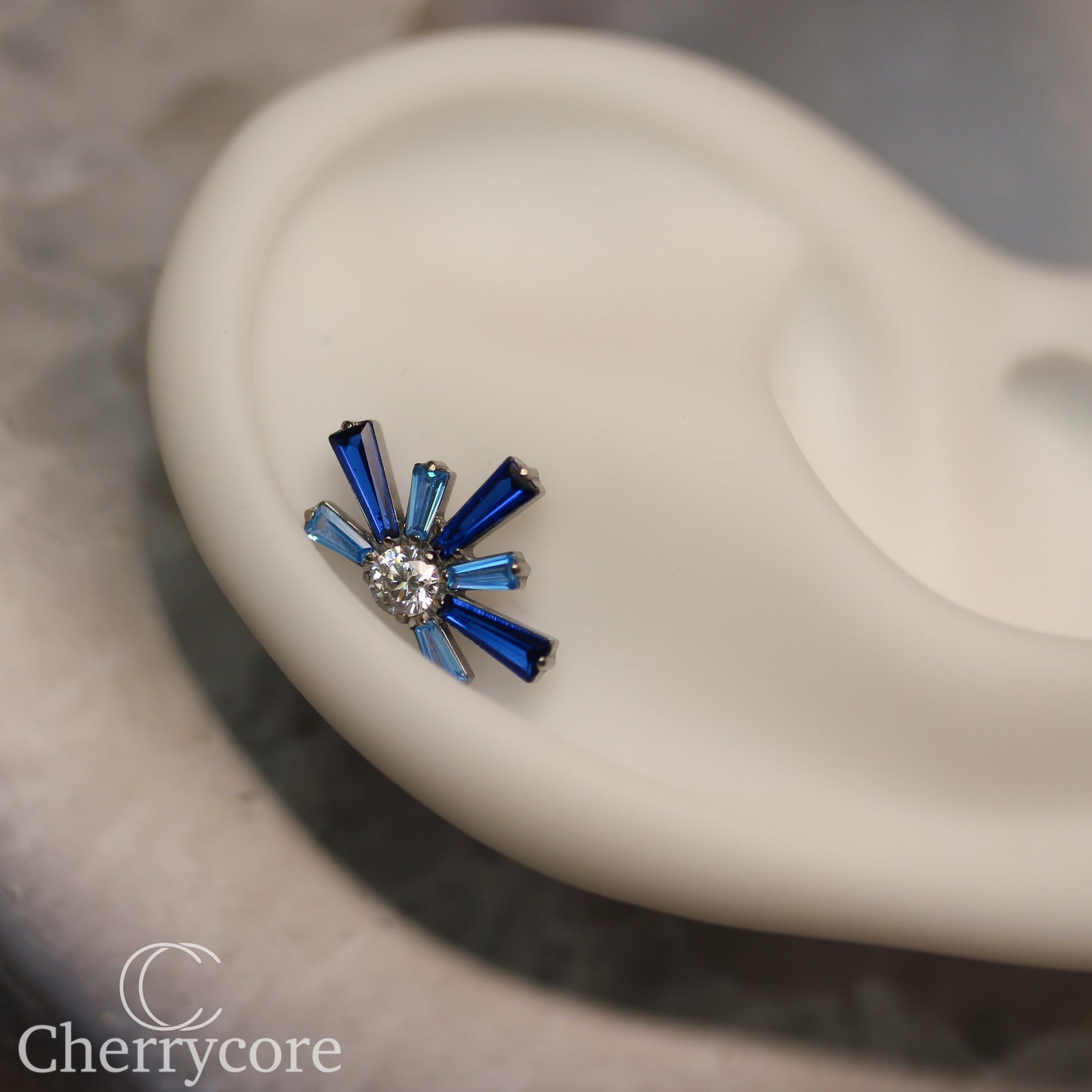 Super Nova- Sapphire  &  Aqua CZ- Titanium Threaded attachment