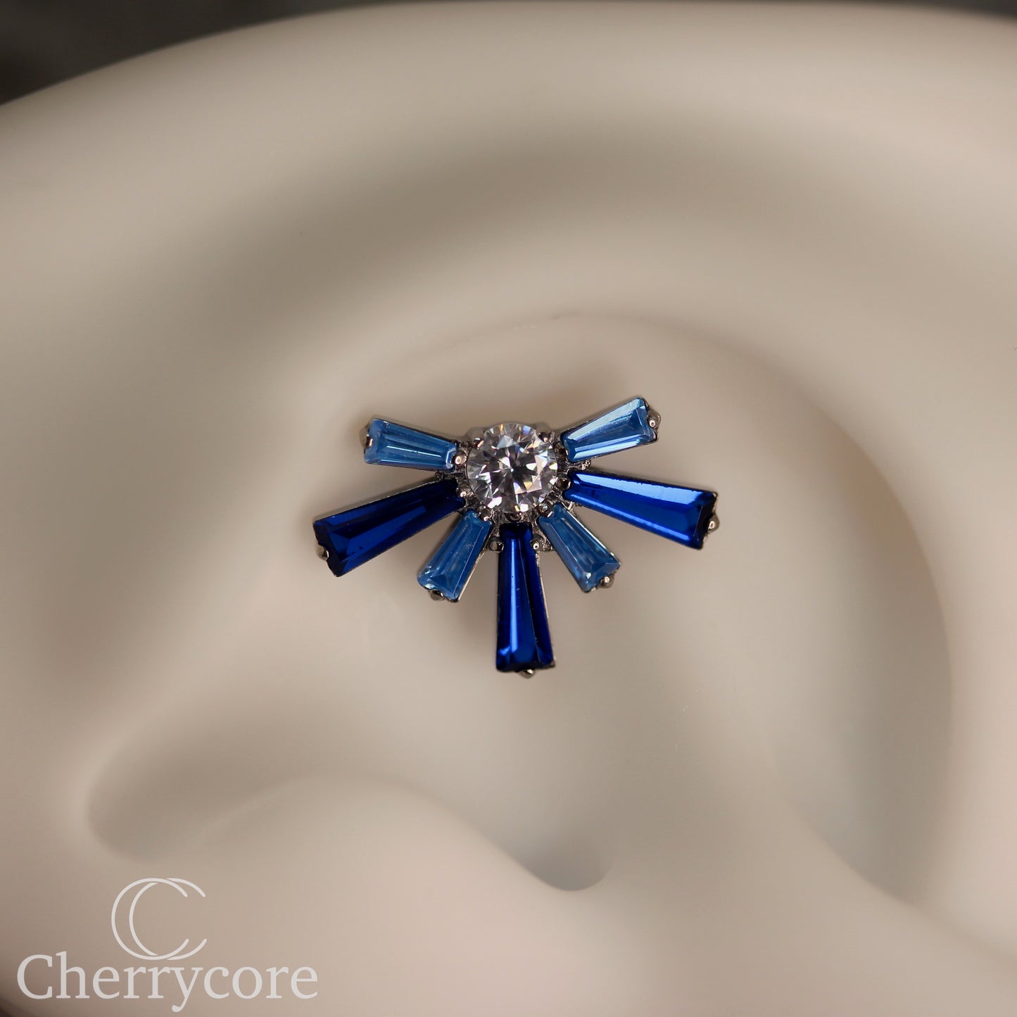 Super Nova- Sapphire  &  Aqua CZ- Titanium Threaded attachment