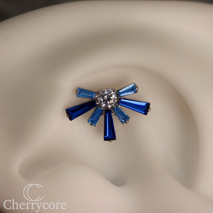 Super Nova- Sapphire  &  Aqua CZ- Titanium Threaded attachment