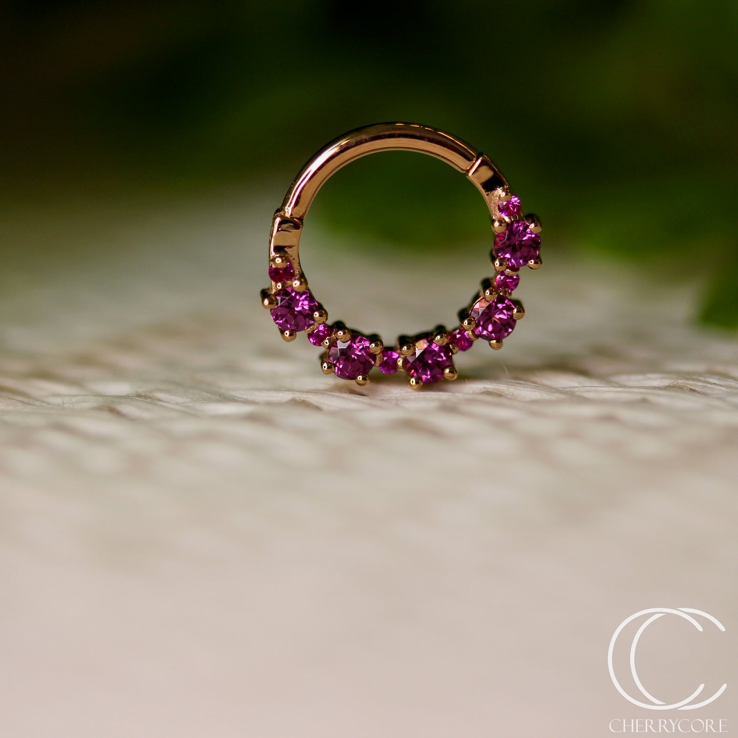 Setevos- 14k Hinge Ring- Genuine Hot pink Sapphire and Rhodolite