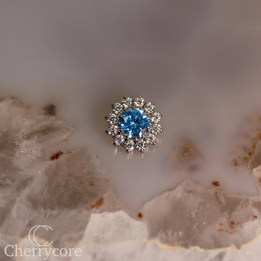 Large Aqua CZ & CZ Flower  - Titanium Threaded attachment