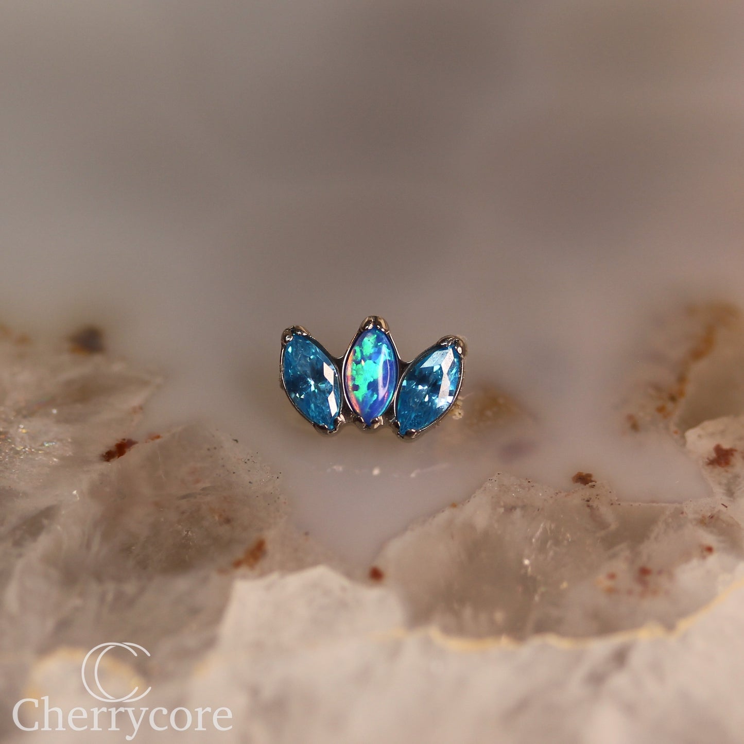 Mini Marquise Fan -Aqua CZ & Capri Opal - Titanium Threaded Attachment
