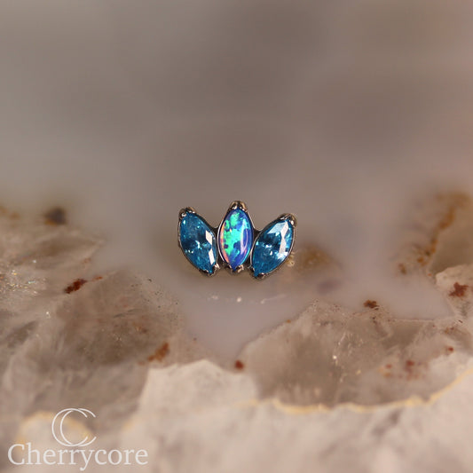 Mini Marquise Fan -Aqua CZ & Capri Opal - Titanium Threaded Attachment