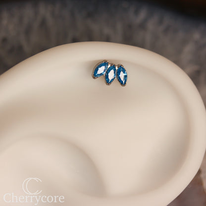 Mini Marquise Fan -Aqua CZ - Titanium Threaded Attachment