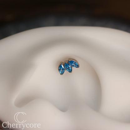 Mini Marquise Fan -Aqua CZ - Titanium Threaded Attachment