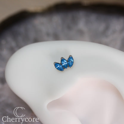 Mini Marquise Fan -Aqua CZ - Titanium Threaded Attachment