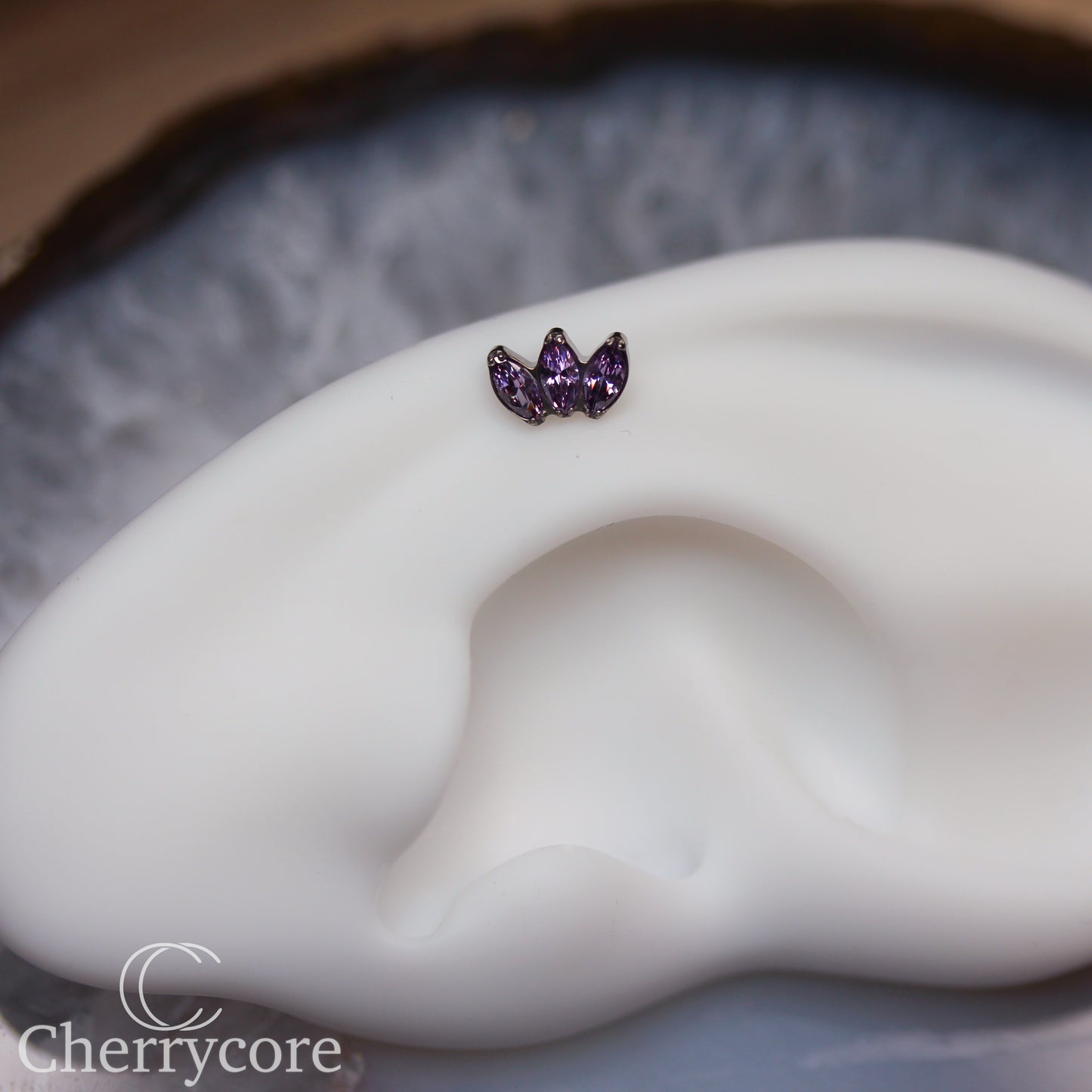 Mini Marquise Fan -Amethyst CZ - Titanium Threaded Attachment