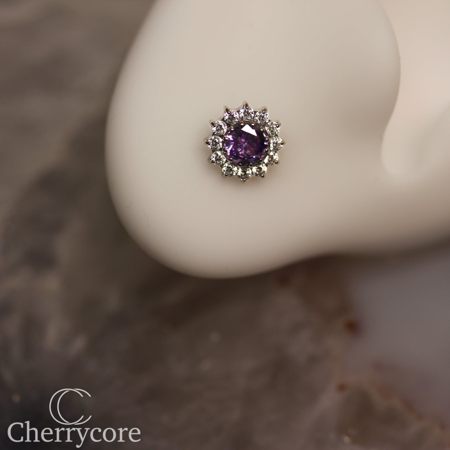 Large Amethyst CZ & CZ Flower  - Titanium Threaded attachment