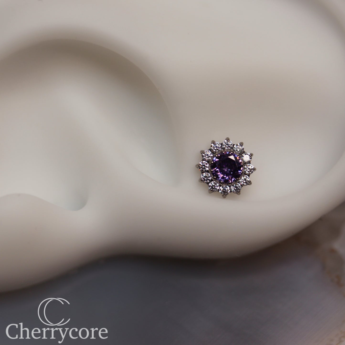 Large Amethyst CZ & CZ Flower  - Titanium Threaded attachment