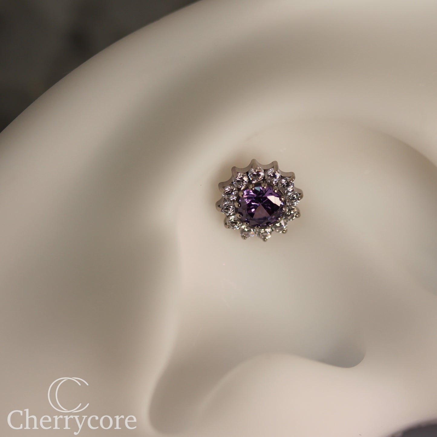 Large Amethyst CZ & CZ Flower  - Titanium Threaded attachment