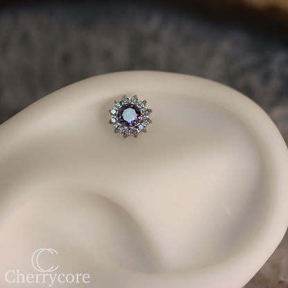 Large Amethyst CZ & CZ Flower  - Titanium Threaded attachment
