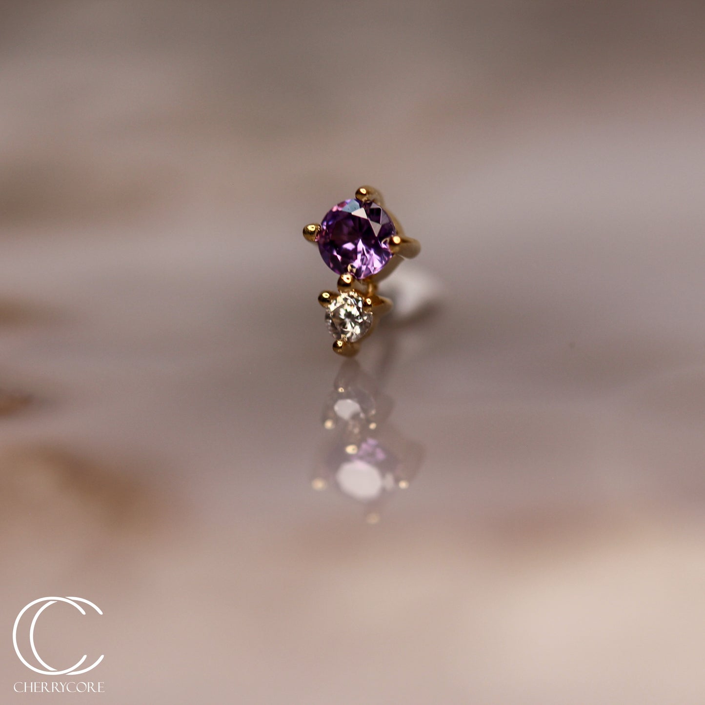 14k- Prong Set Duo - Amethyst CZ -Threadless attachment