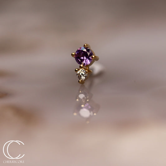 14k- Prong Set Duo - Amethyst CZ -Threadless attachment
