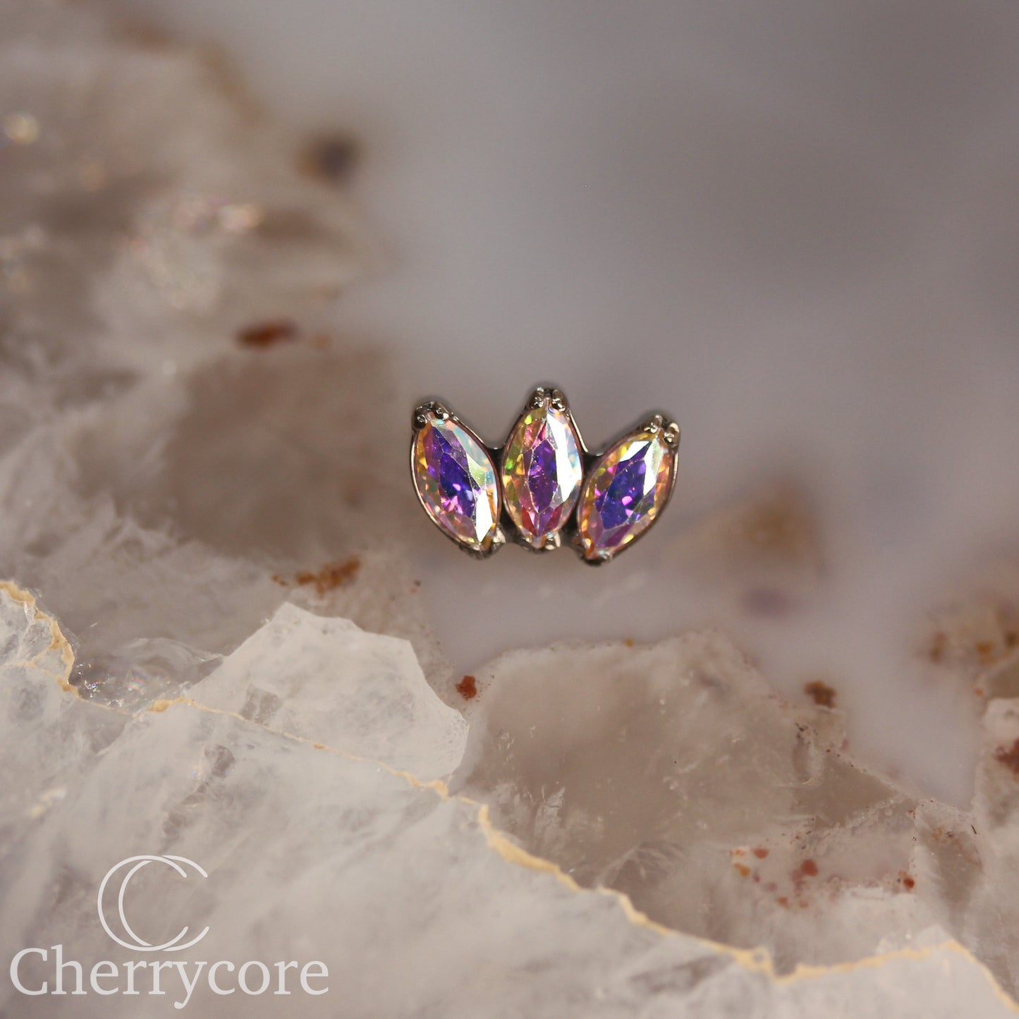 Mini Marquise Fan -Aurora Borealis CZ - Titanium Threaded Attachment