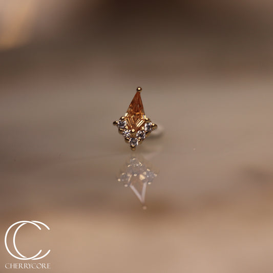 14k- Aurora Point- Champange CZ -Threadless attachment