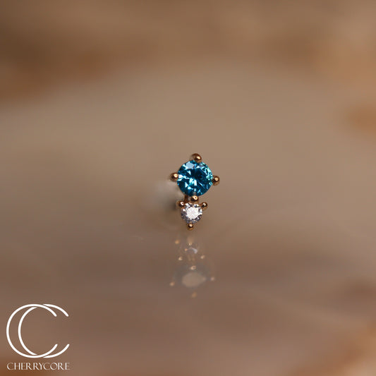 14k- Prong Set Duo - Aqua CZ -Threadless attachment