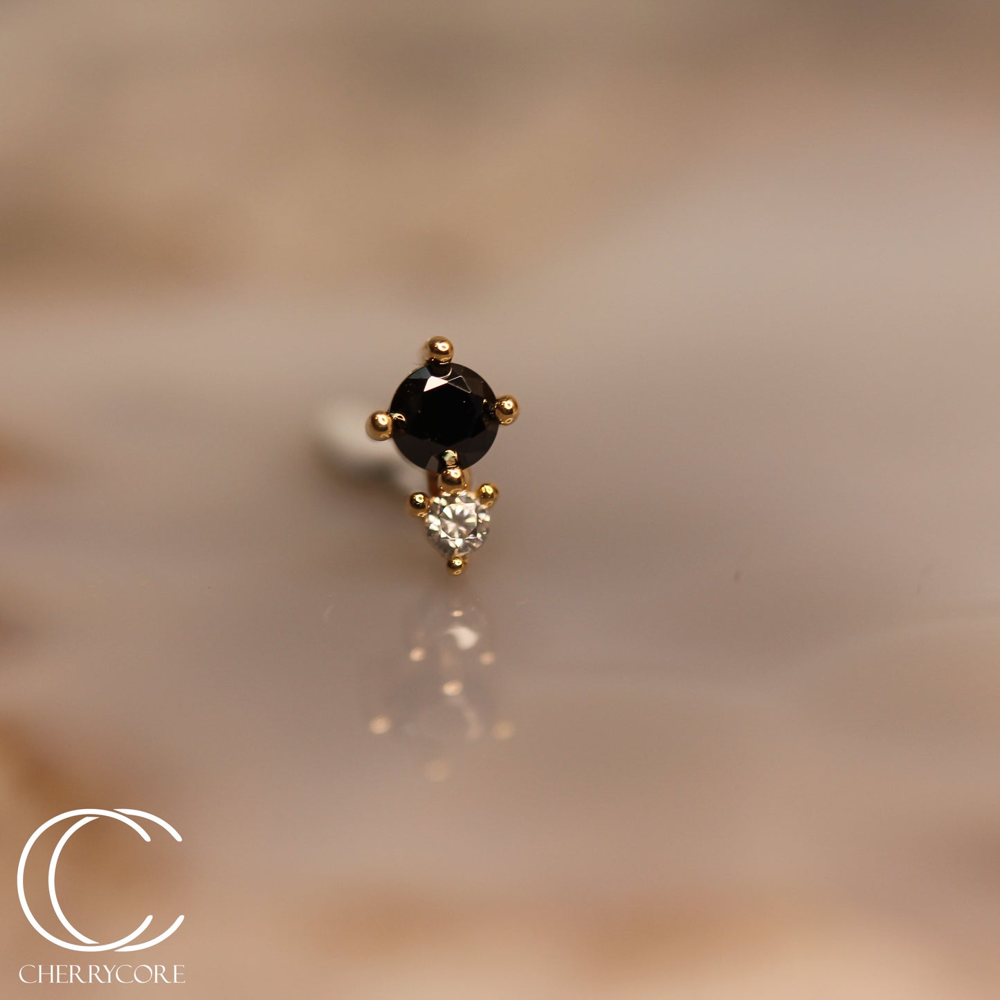 14k- Prong Set Duo - Black CZ -Threadless attachment