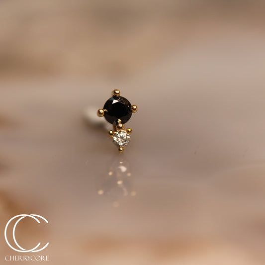 14k- Prong Set Duo - Black CZ -Threadless attachment