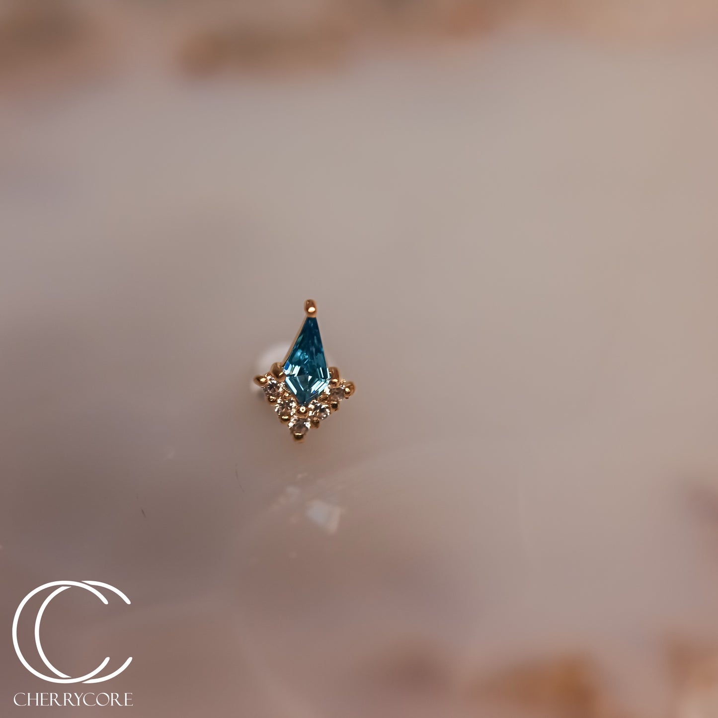 14k- Aurora Point- Aqua CZ -Threadless attachment