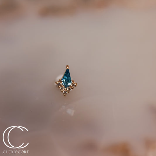 14k- Aurora Point- Aqua CZ -Threadless attachment