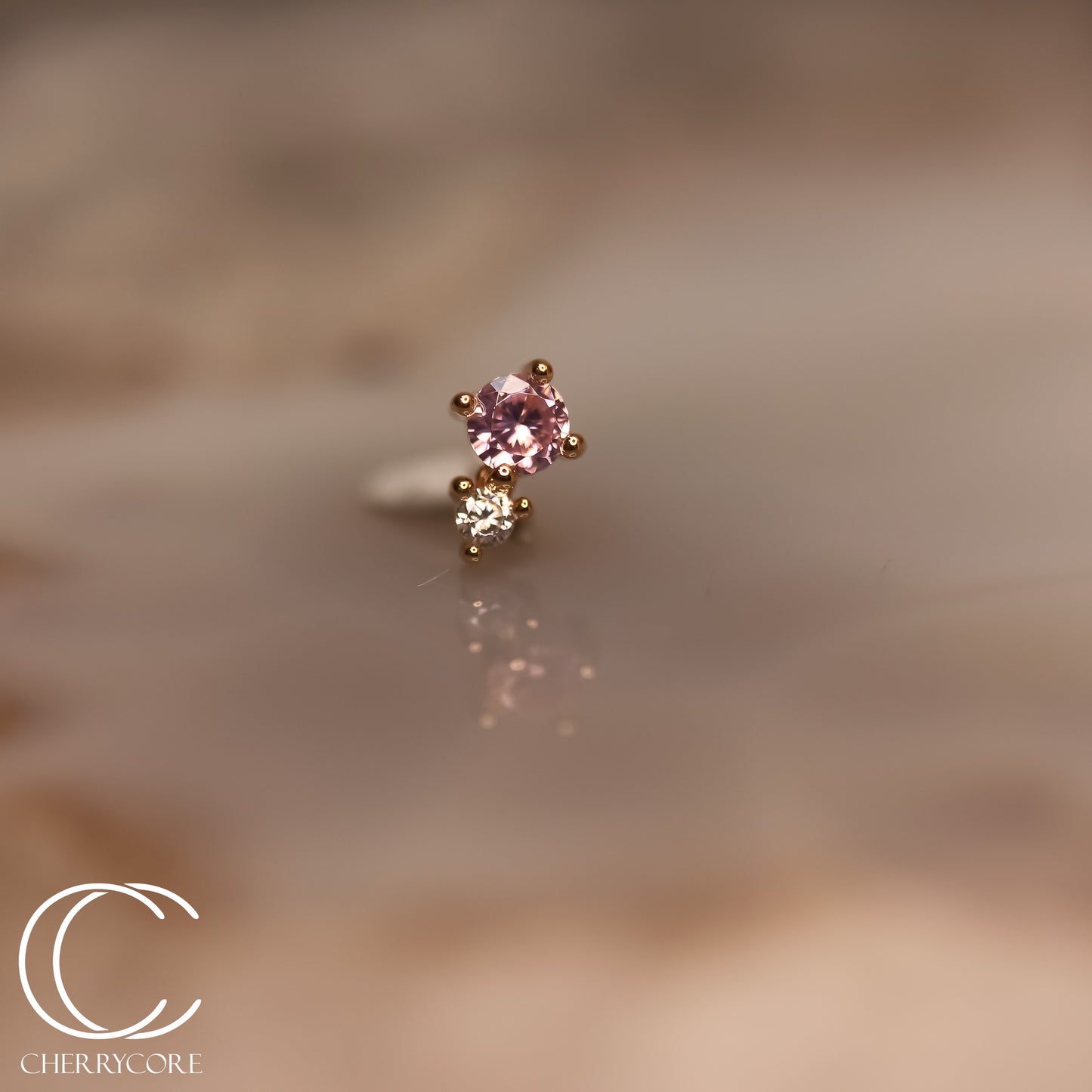 14k- Prong Set Duo - Pink CZ -Threadless attachment