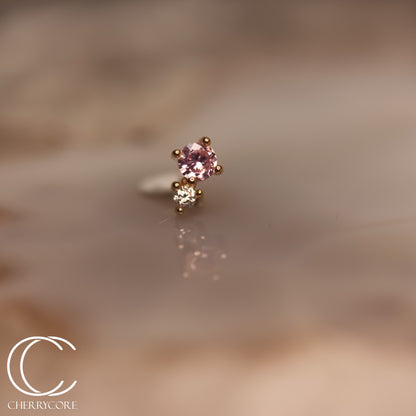 14k- Prong Set Duo - Pink CZ -Threadless attachment