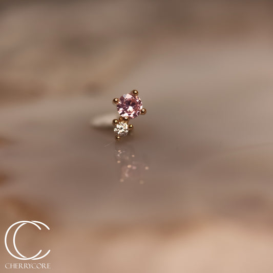 14k- Prong Set Duo - Pink CZ -Threadless attachment