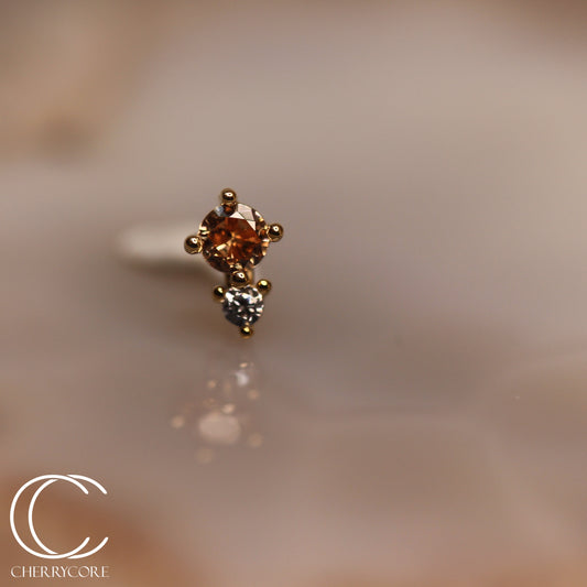 14k- Prong Set Duo - Champagne CZ -Threadless attachment