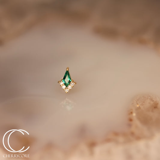 14k- Aurora Point- Emerald CZ -Threadless attachment