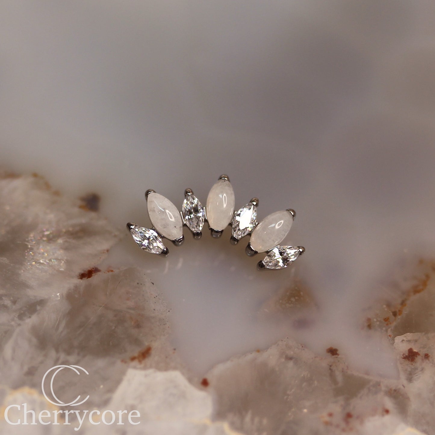 Natural White Jade & CZ Marquise Arc- Threaded attachment