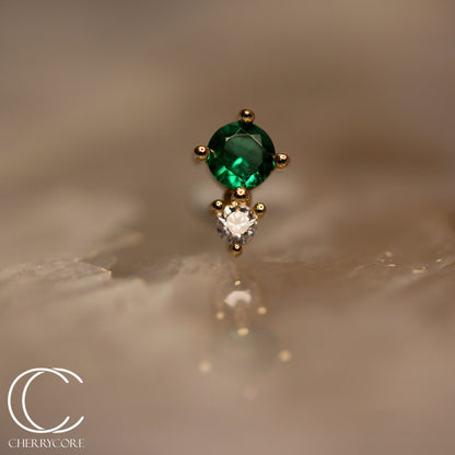 14k- Prong Set Duo - Emerald CZ -Threadless attachment