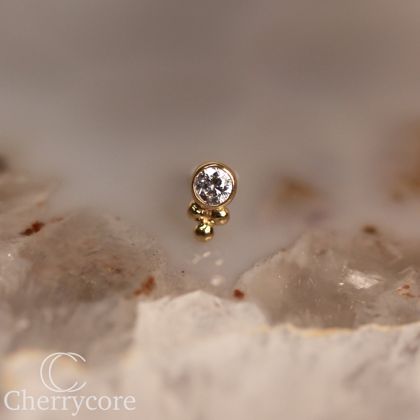 Lab Diamond Bezel Tribead Duo- 14k Yellow Gold- Threadless Attachment